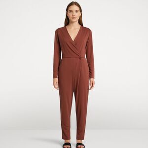 Revolve by Malene Birger Slinky Brown Wrap Front Jumpsuit (no button)